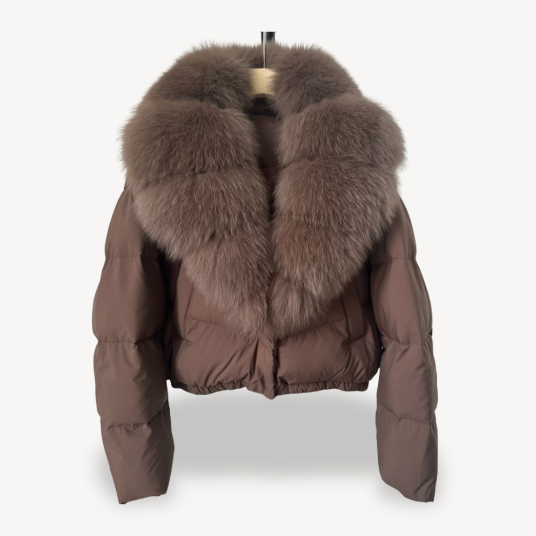 Warm Down Filled Coat with Faux Fur Trim for Ladies