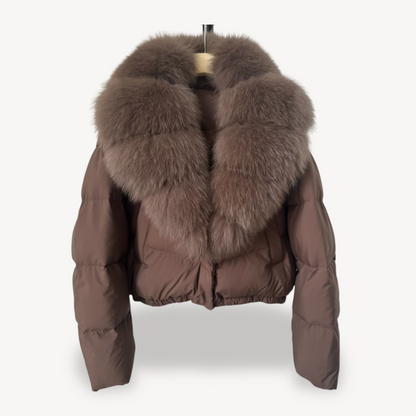 Warm Down Filled Coat with Faux Fur Trim for Ladies