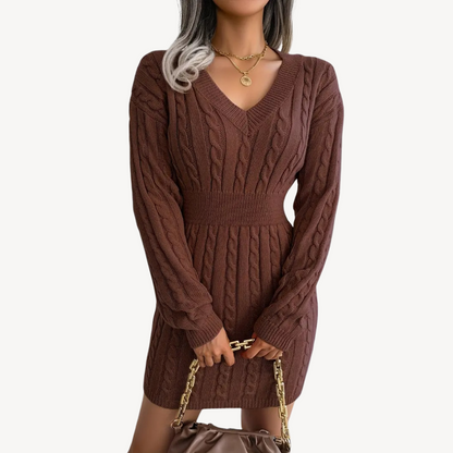Cozy V Neck Sweater Dress