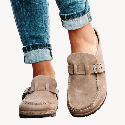 Comfortable Womens Slip On Shoes with Buckle - OutfitLondon