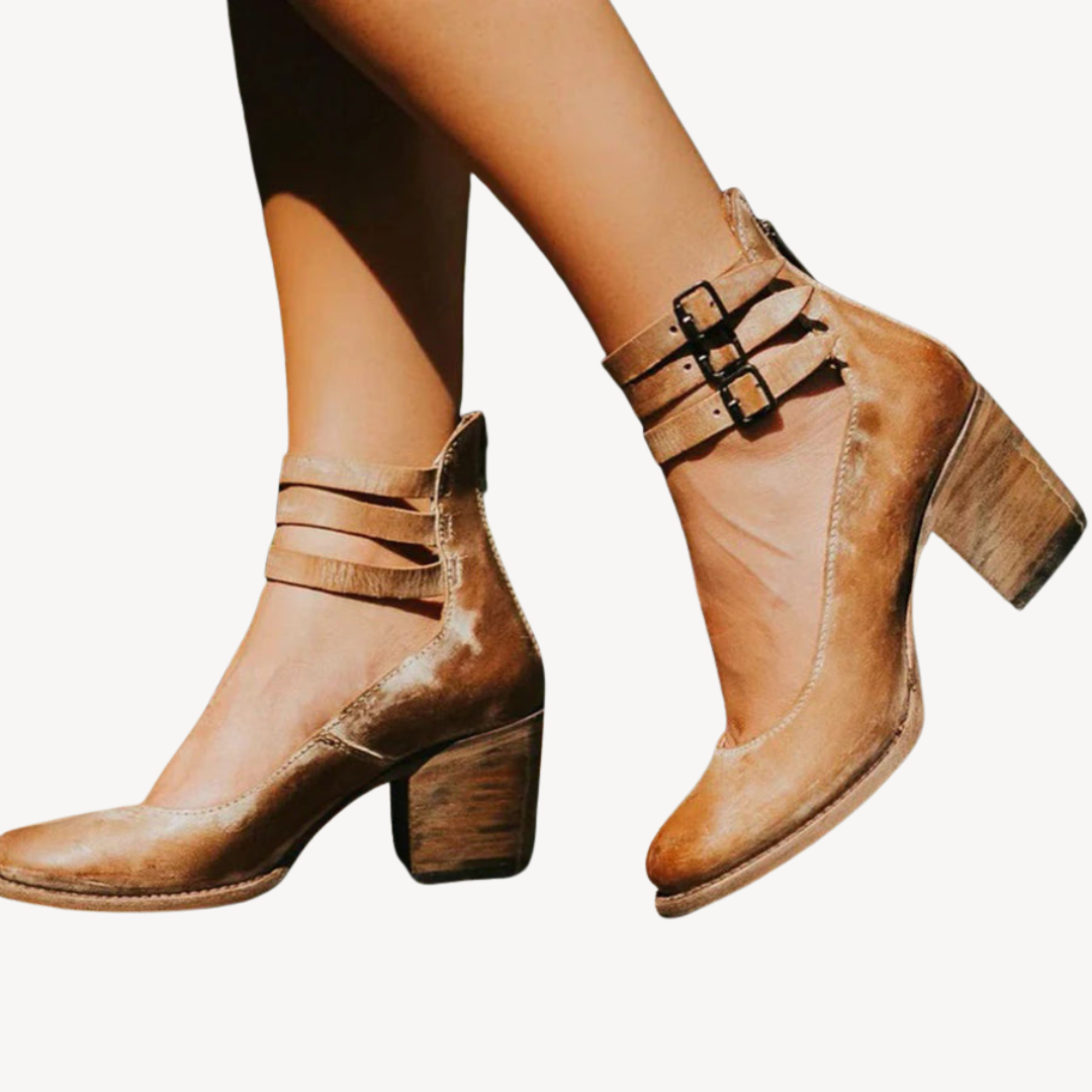 Comfortable Leather High Heel Ankle Strap Sandals - OutfitLondon