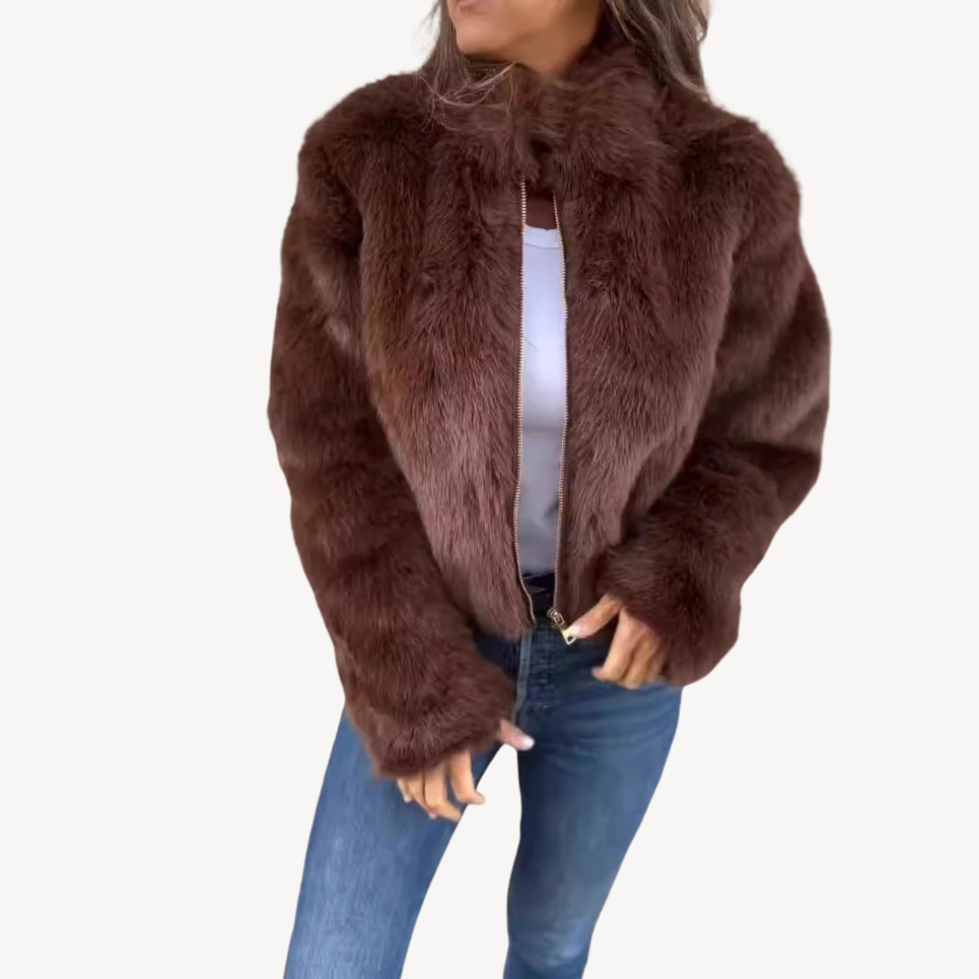 Ladies Synthetic Fur Zipper Coat