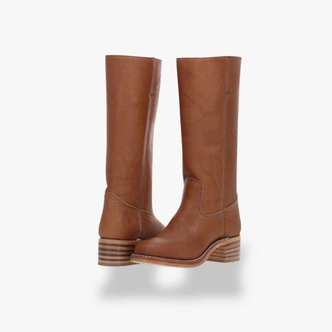 Comfortable Leather Knee High Boots with Low Block Heel