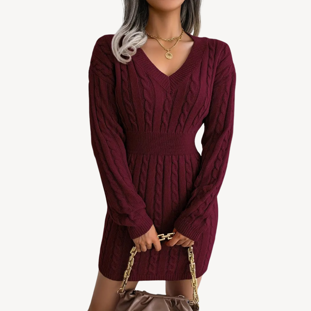 Cozy V Neck Sweater Dress