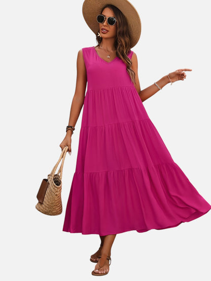 Women's Elegant V-Neck Tiered Maxi Dress