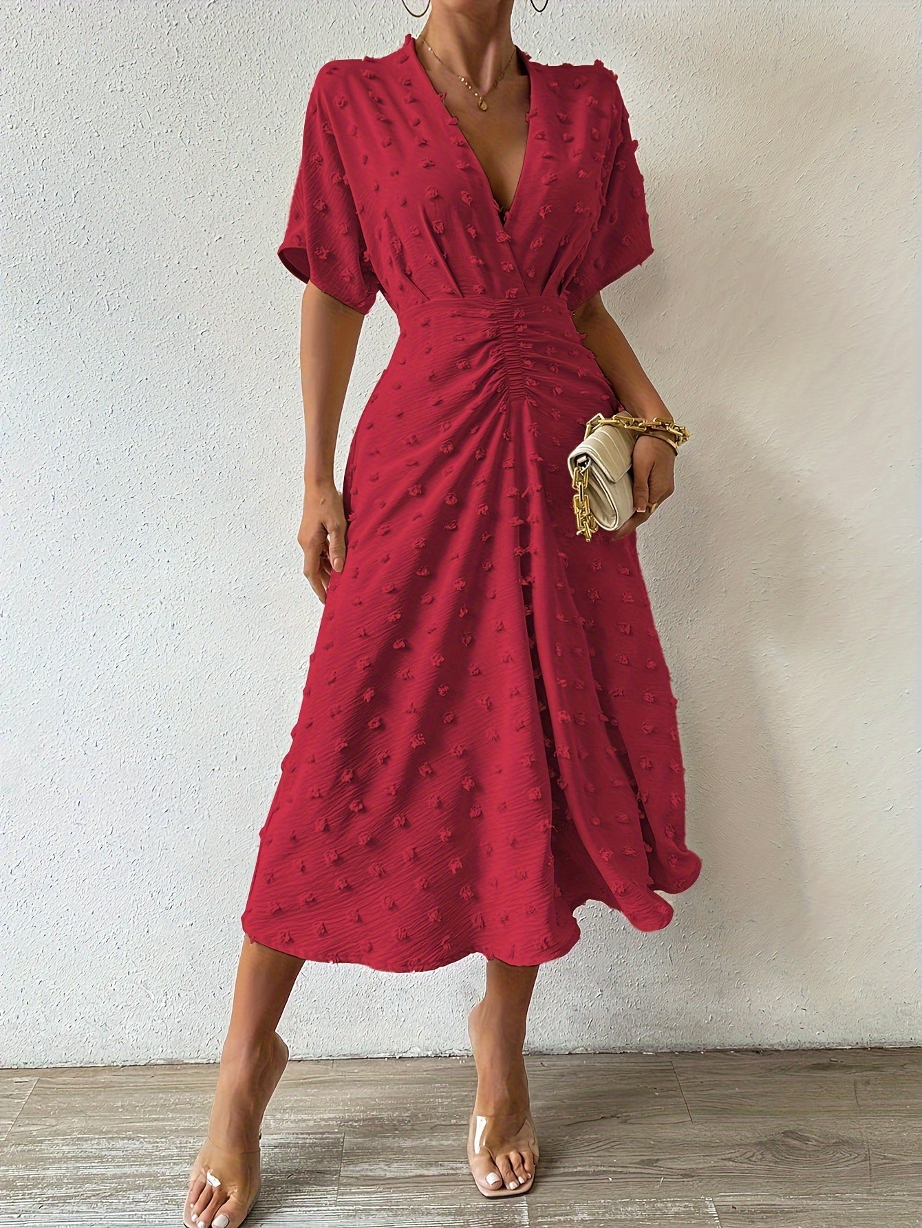 Chic V Neck Short Sleeve Formal Evening Dress