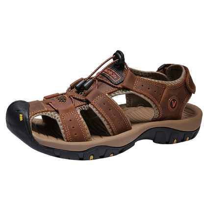 Men Summer Beach Leather Sandals Closed Toe Hollow out Breathable Shoes