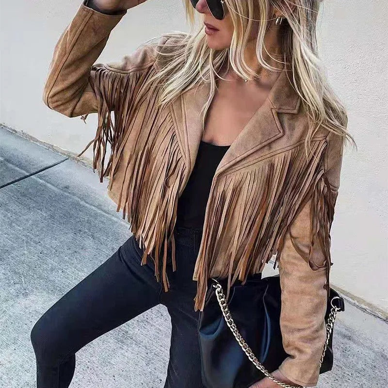Tassel Trimmed Biker Jacket - OutfitLondon