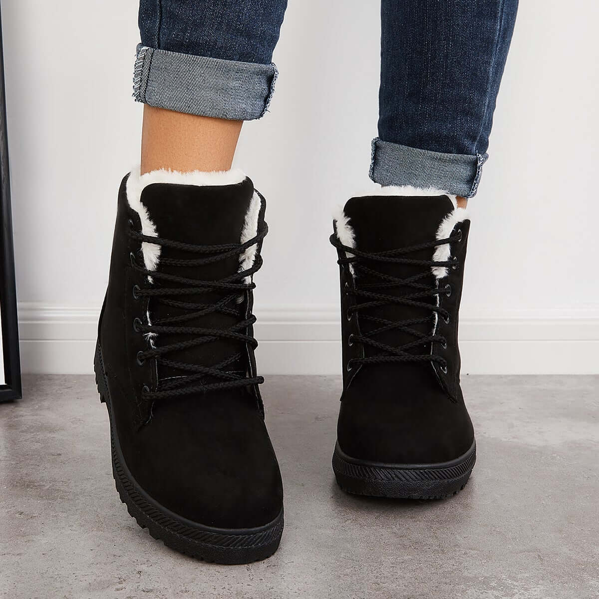 Comfort Warm Fur Flat Waterproof Snow Ankle Boots Cotton Lined Winter Booties