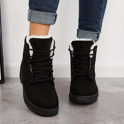 Comfort Warm Fur Flat Waterproof Snow Ankle Boots Cotton Lined Winter Booties