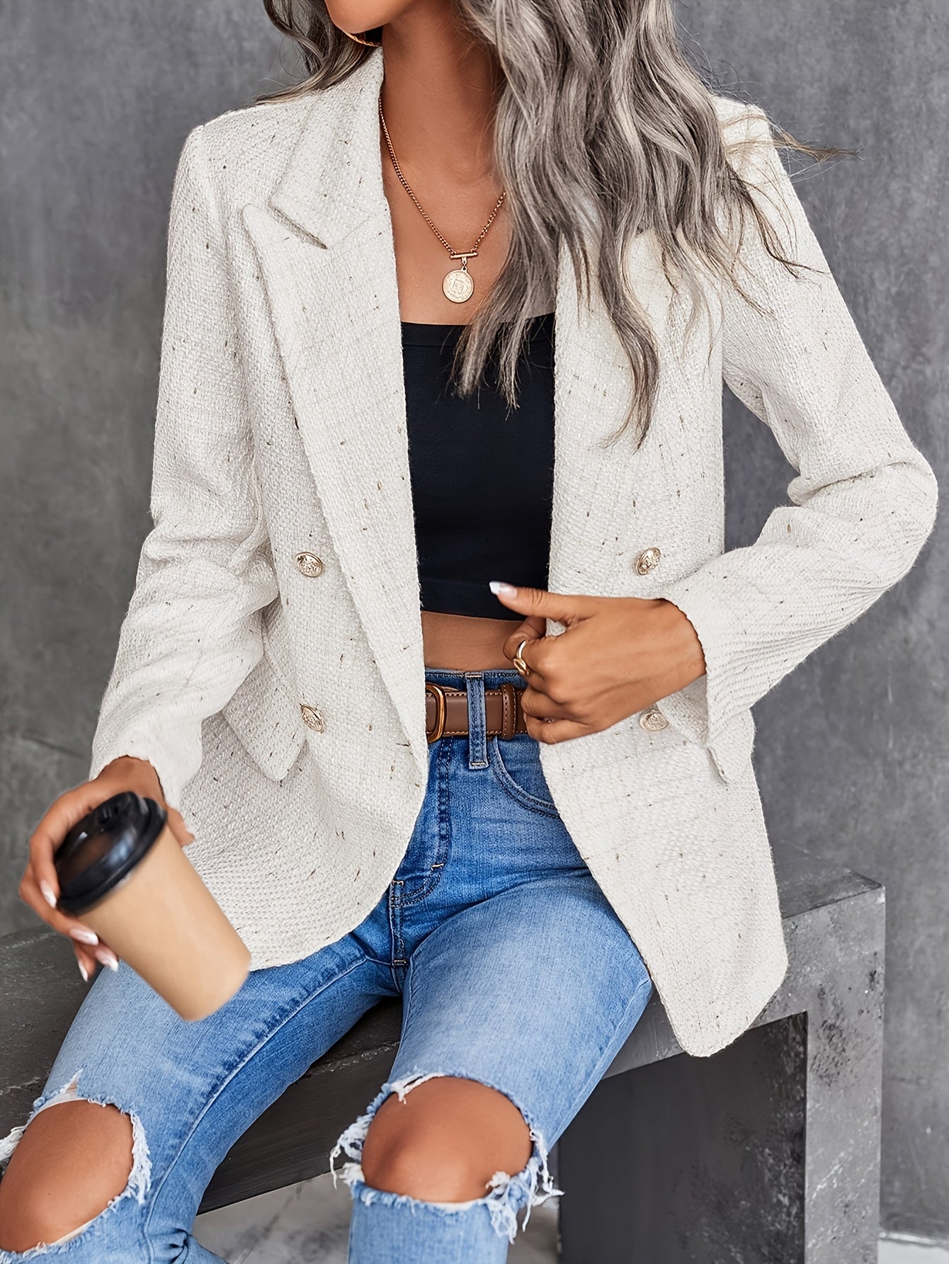 Timeless Tan Two-Button Ladies Blazer - OutfitLondon