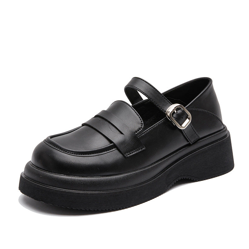Round Toe Platform Mary Jane Loafers Buckle Strap Uniform Shoes