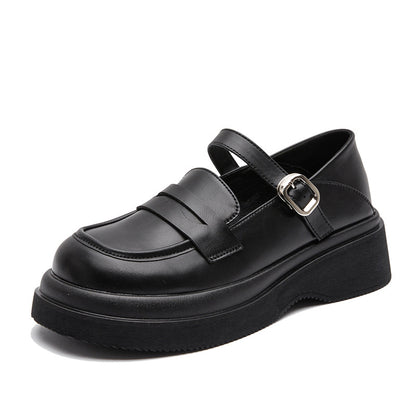 Round Toe Platform Mary Jane Loafers Buckle Strap Uniform Shoes