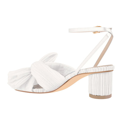 Women's Chunky Heel Pleated Bow Sandals