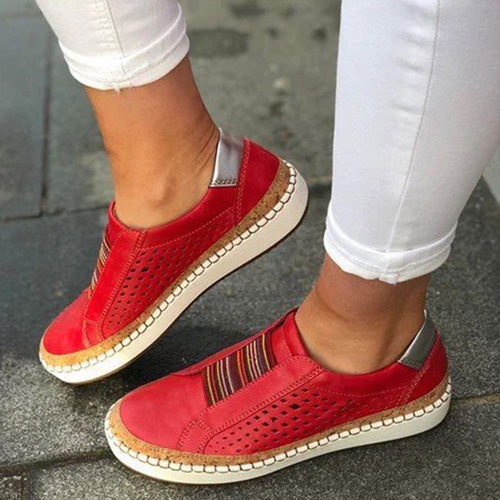 Women's Casual Hollow Color Contrast Stripe Flat Casual Shoes