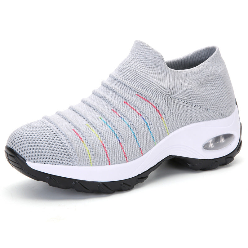 Woman's Striped Pattern Knit Sports Shoes