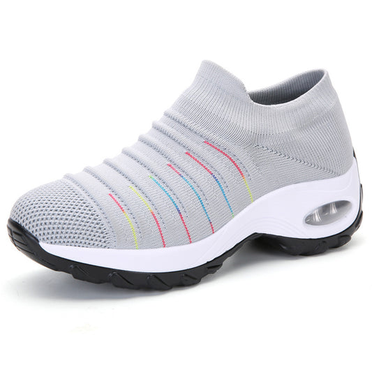 Woman's Striped Pattern Knit Sports Shoes