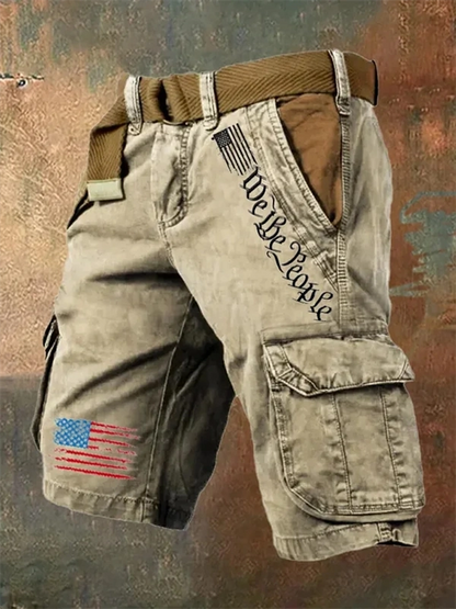 Men's Vintage Flag Independence Day Multi-Pocket Cargo Shorts