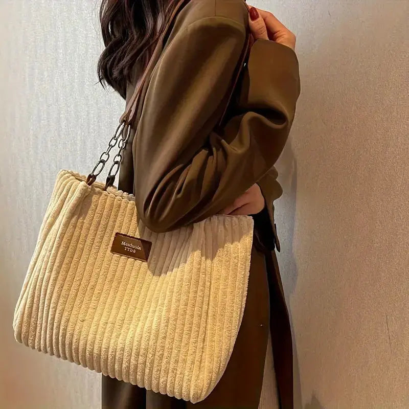 Stylish Women's Corduroy Zipper Handbag