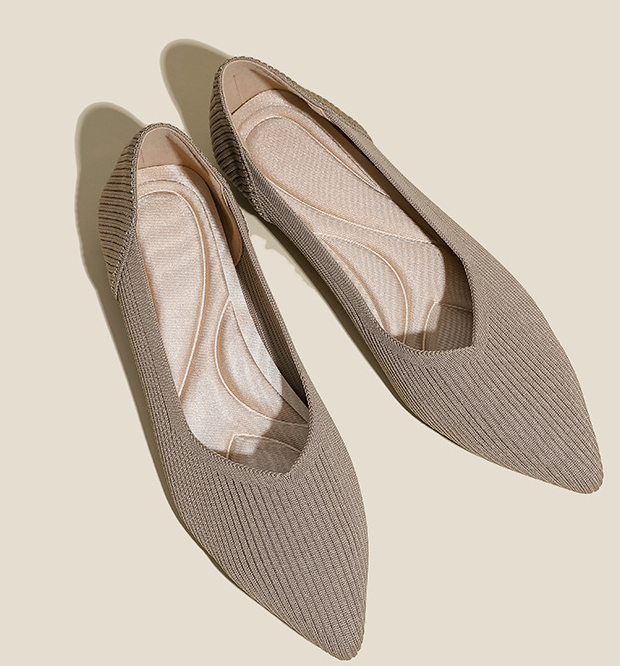 Comfortable Classy Knit Cap Toe Flats-Light Brown