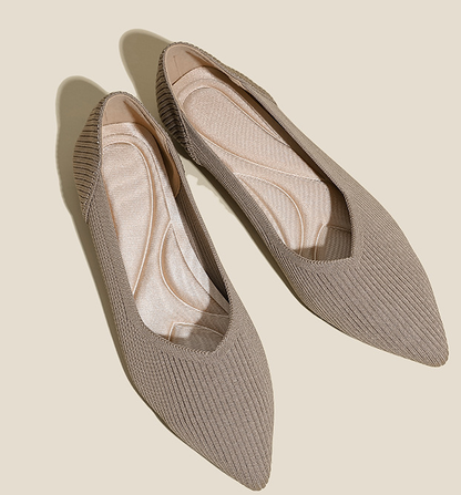 Comfortable Classy Knit Cap Toe Flats-Light Brown