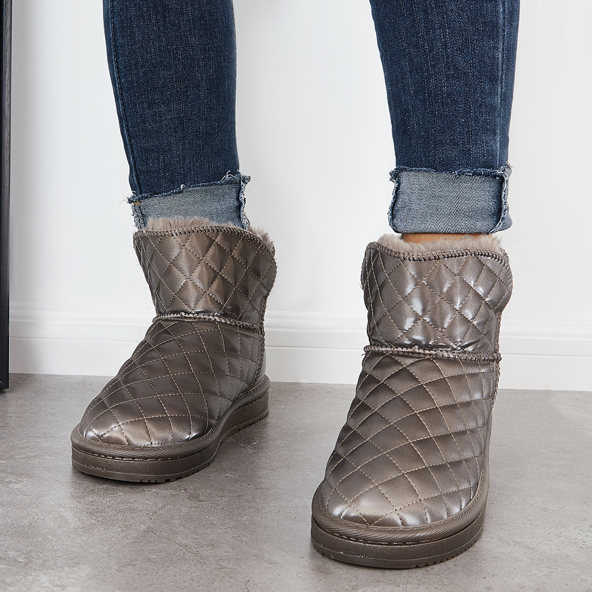 Warm Fur Lined Winter Booties Furry Waterproof Snow Ankle Boots