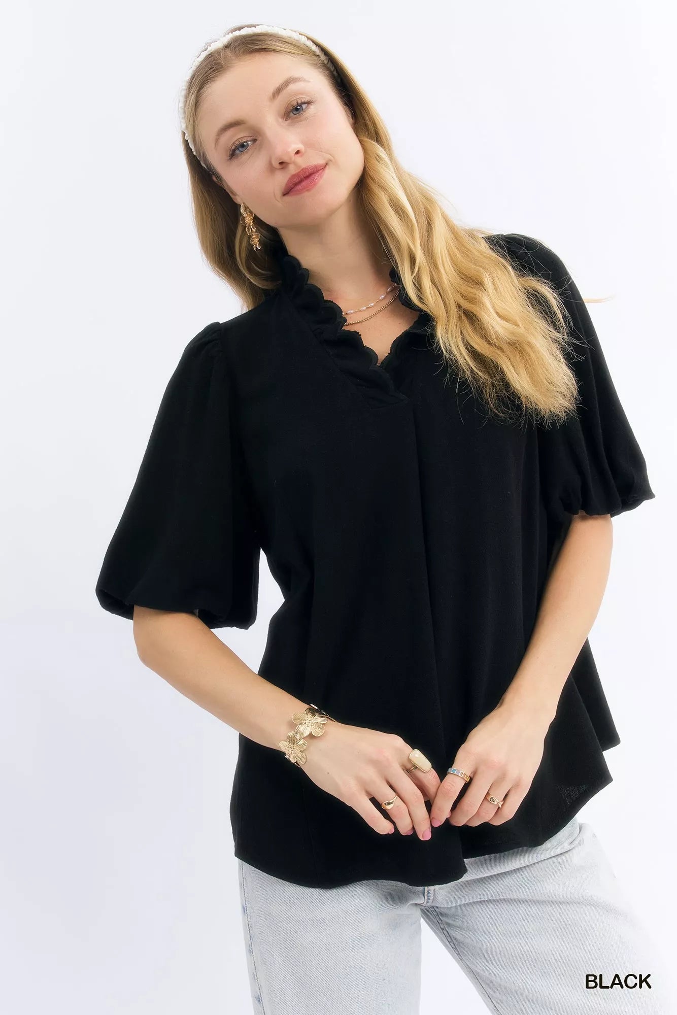 Feminine V-Neck Lady's Top with Delicate Lace Detail - OutfitLondon