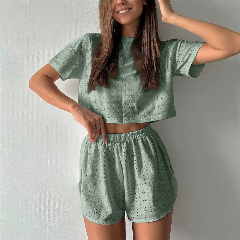 Women's Casual Cotton Crop Top and Slit Shorts Set