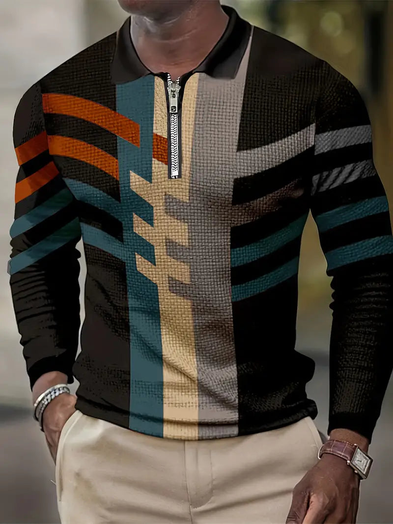 Classic Mens Thermal Waffle Shirt with Color Blocks - OutfitLondon