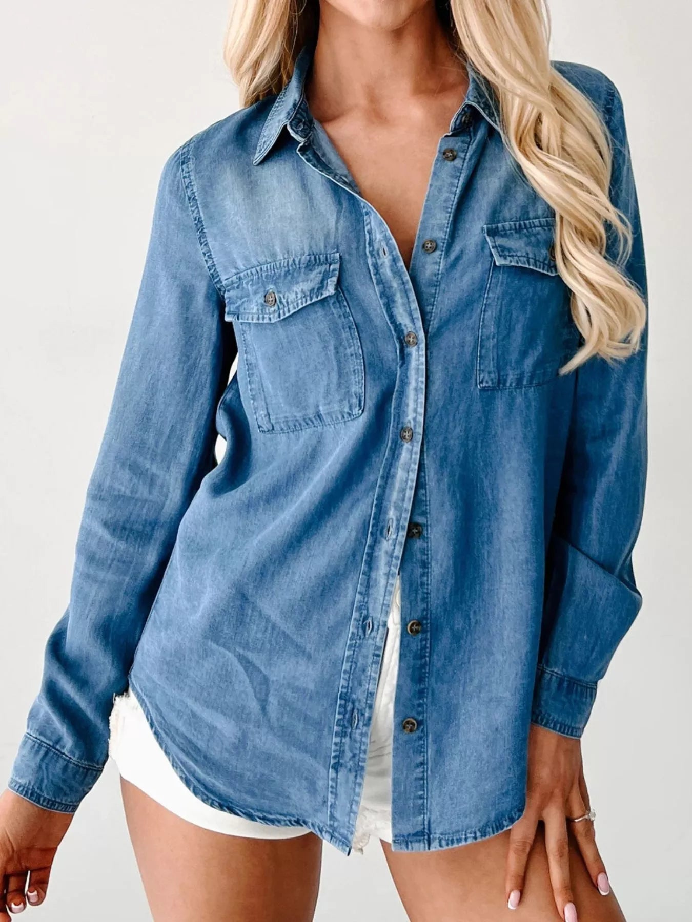 Relaxed Fit Light Blue Denim Shirt - OutfitLondon