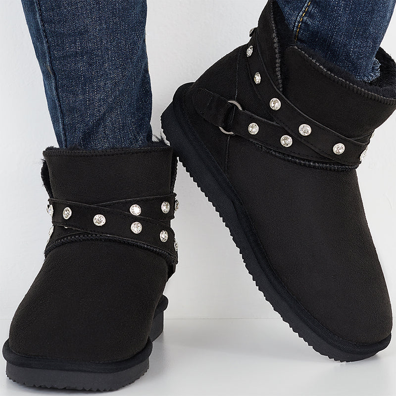 Rhinestone Decor Warm Fuzzy Lining Snow Booties Winter Ankle Boots