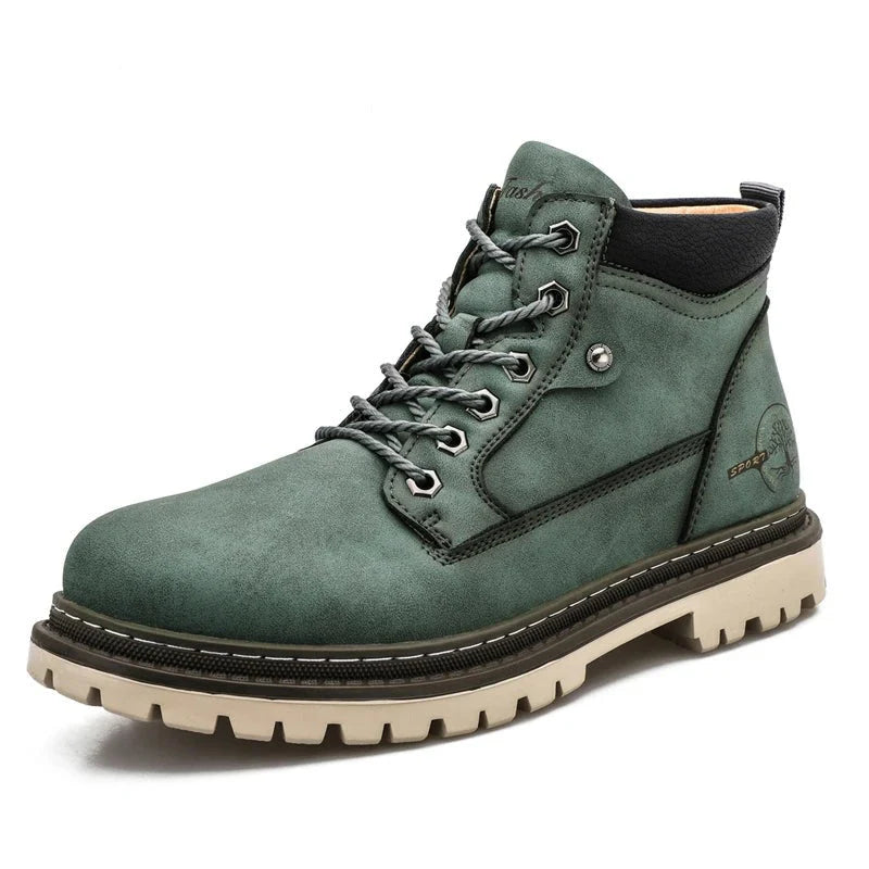 Men’s Lace-Up Ankle Boots with Rugged Outsole and Padded Collar