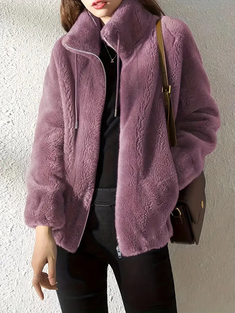 Red Plush Teddy Coat with Fuzzy Inner Lining - OutfitLondon