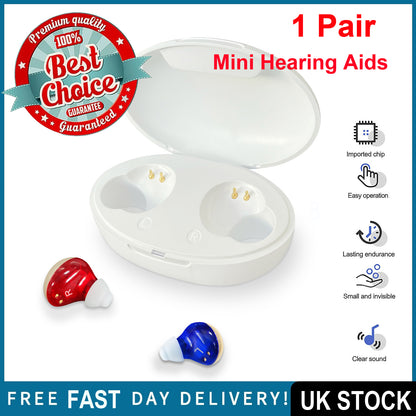 In-Ear Hearing Aids Invisible Enhancer Rechargeable Mini Sound Amplifier UK