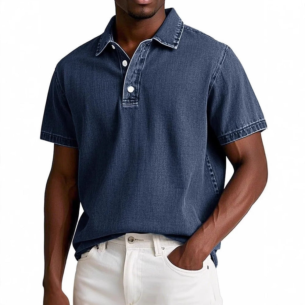 Men's Vintage Cotton Short Sleeve Lapel Polo Shirt