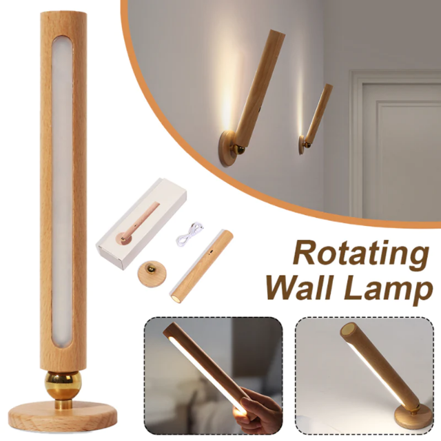 Rotatable Wooden LED Wall Lamp - Magnetic Detachable & Stepless Dimming Rechargeable Wall Light