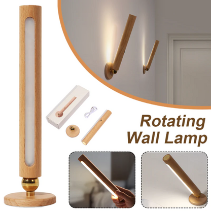 Rotatable Wooden LED Wall Lamp - Magnetic Detachable & Stepless Dimming Rechargeable Wall Light