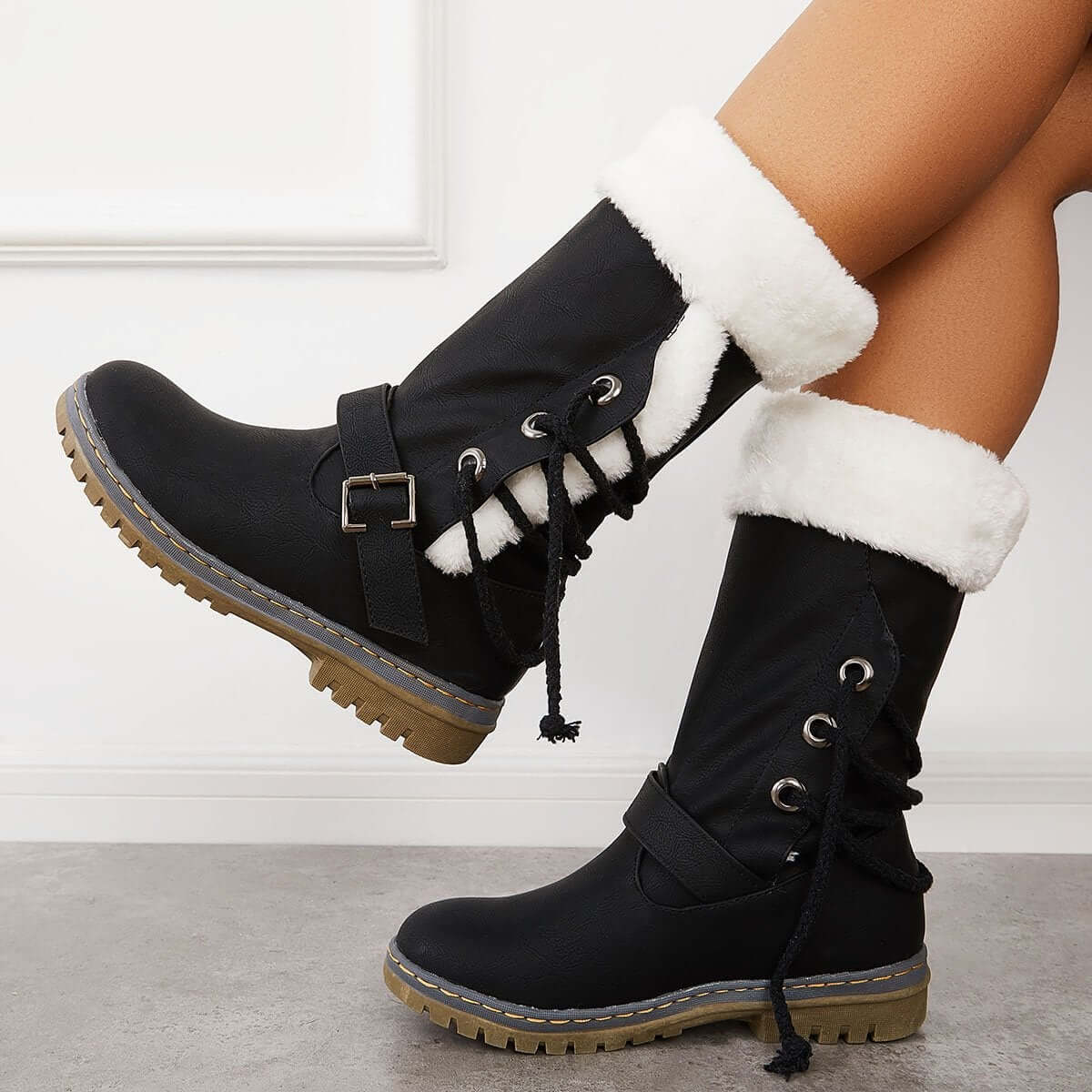 Mid Calf Winter Pull on Booties Mid Knee High Snow Boots