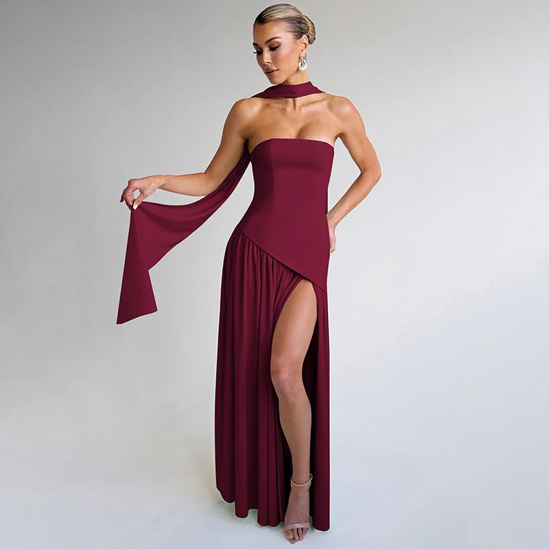 Chic Strapless Fit and Flare Evening Gown Dress