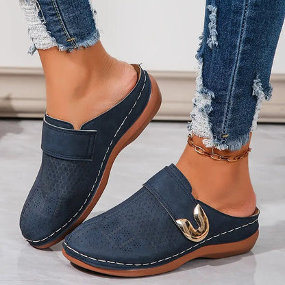 Gold Buckle Comfortable Closed Toe Shoes for Women