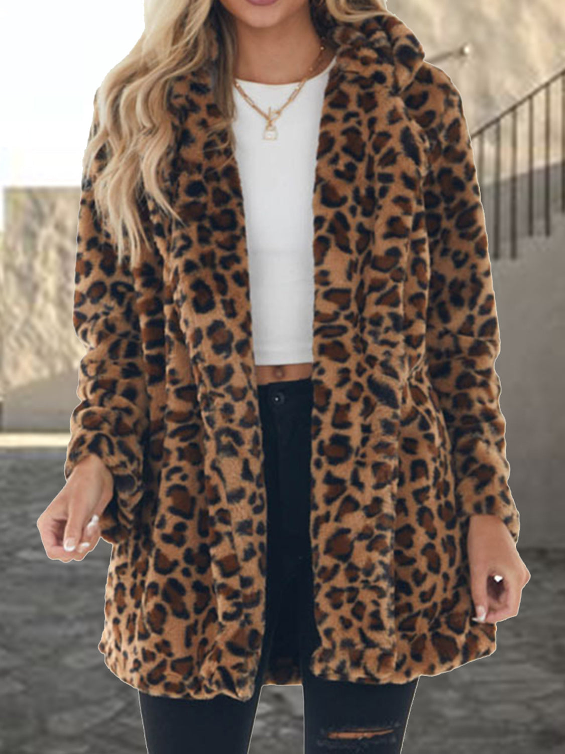 Wildlife Pattern Toggle Trench Coat with Pockets - OutfitLondon