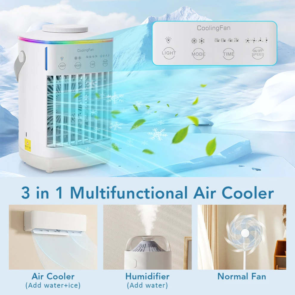 Desktop Air Cooler Mini Portable Air Conditioner and Humidifier with LED Light