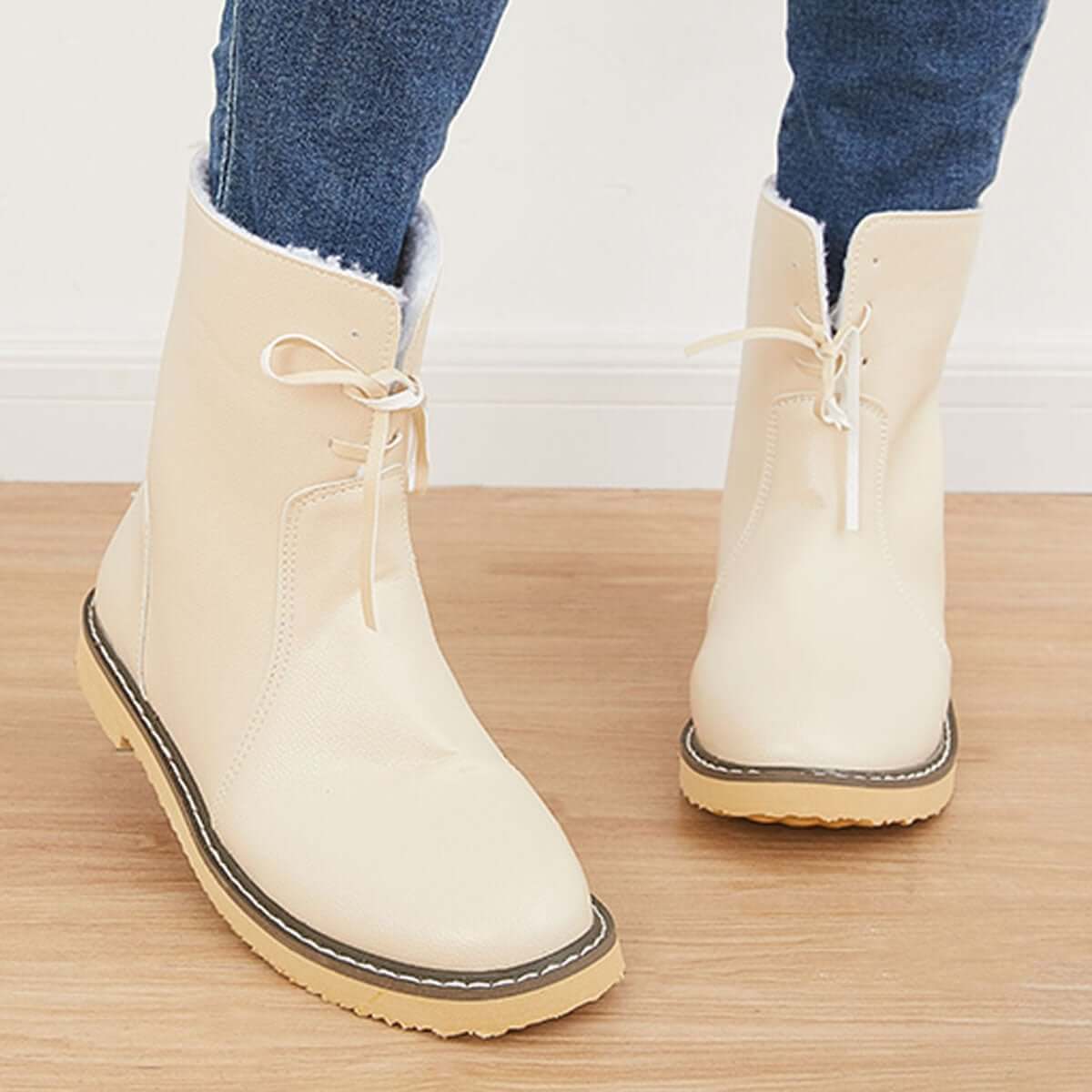 Warm Cotton Lined Waterproof Snow Ankle Boots Wide Width Flat Booties