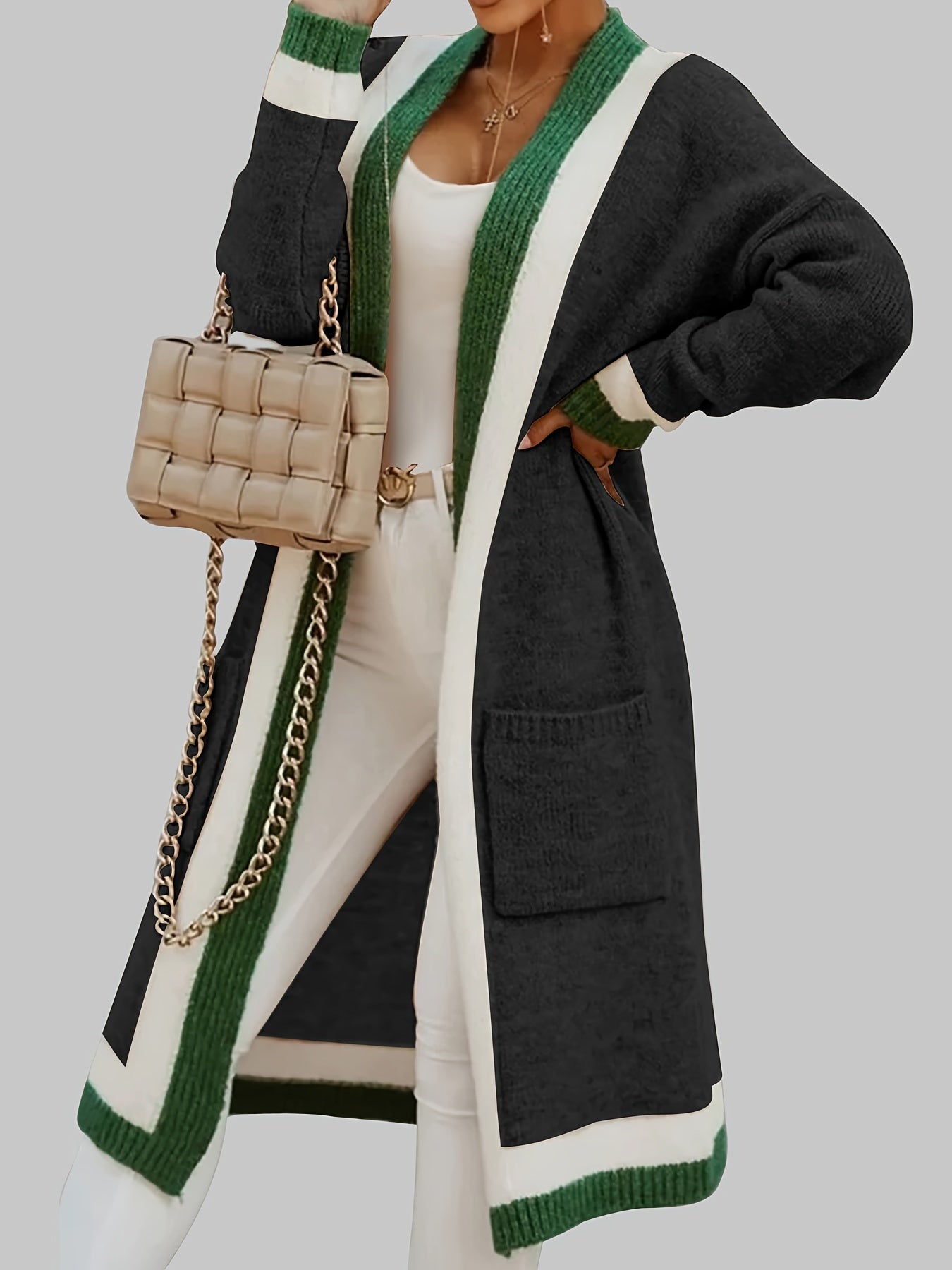 Classic Long Cardigan with Bright Details
