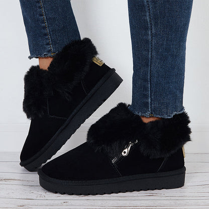 Plush Flats Slip on Snow Boots Faux Fur Lined Loafer Shoes