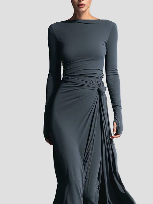 Elegant Flowy Long Sleeve Midi Dress