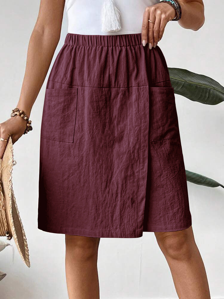 Women's Casual Cotton Pocket Pants with Elastic Waistband