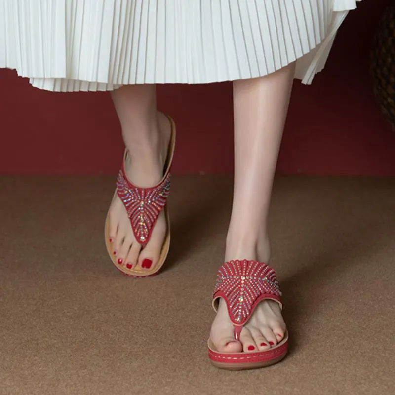 Women Casual Orthopedic Sandals, Crystal Rome Fashion Clip Toe Slippers