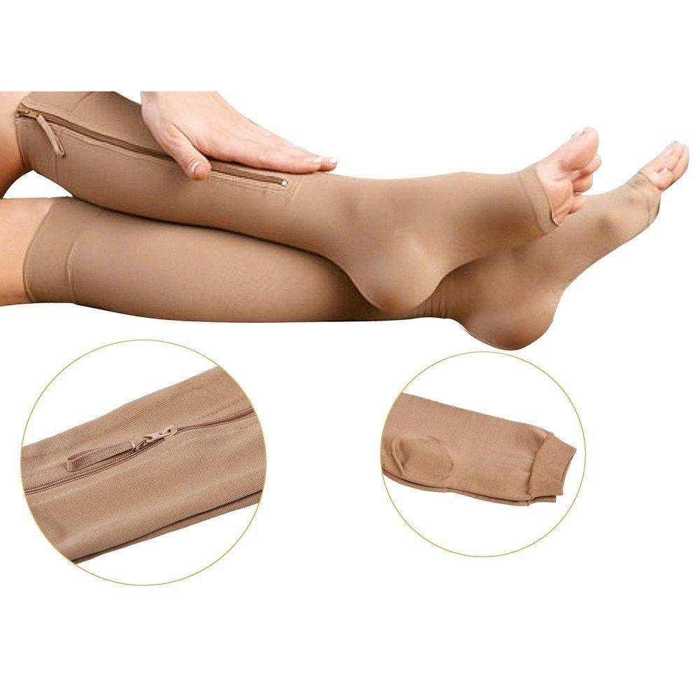 Zippered Compression Socks Support Stockings 20-30 mmHg