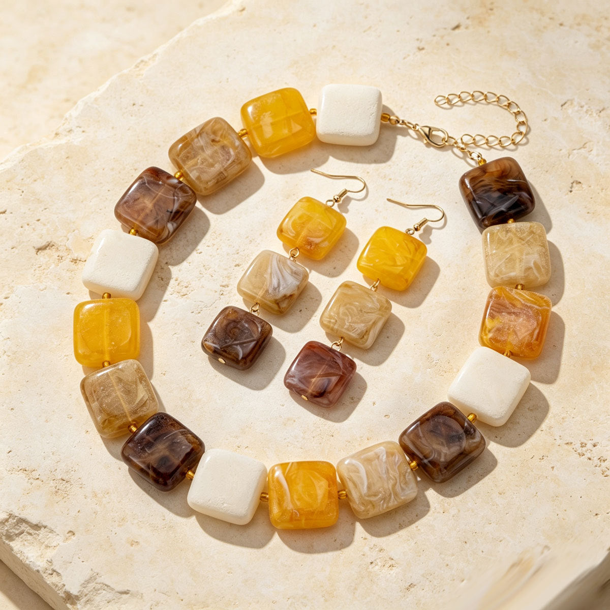 Women's Retro Acrylic Beaded Necklace and Drop Earrings Set